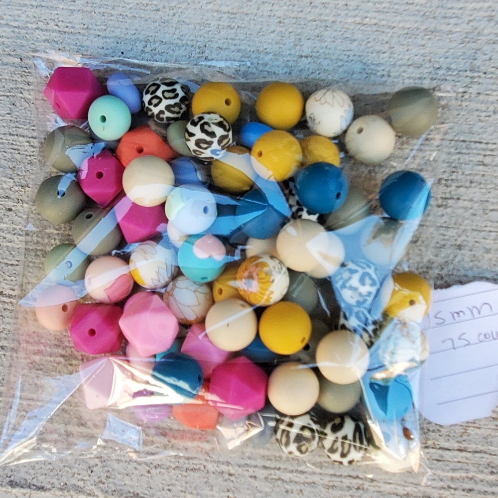 Mixed Silicone Beads (75 count) 15mm